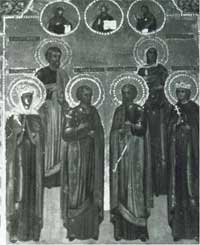 Икона с изображенными святыми и Даисусом сверху II полов. XIXв. 44х37
